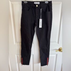 Etienne Marcel Luxury Denim Black Jeans with Red Zipper Accents